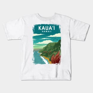 Kauai Hawaii Vintage Minimal Retro Travel Poster Kids T-Shirt